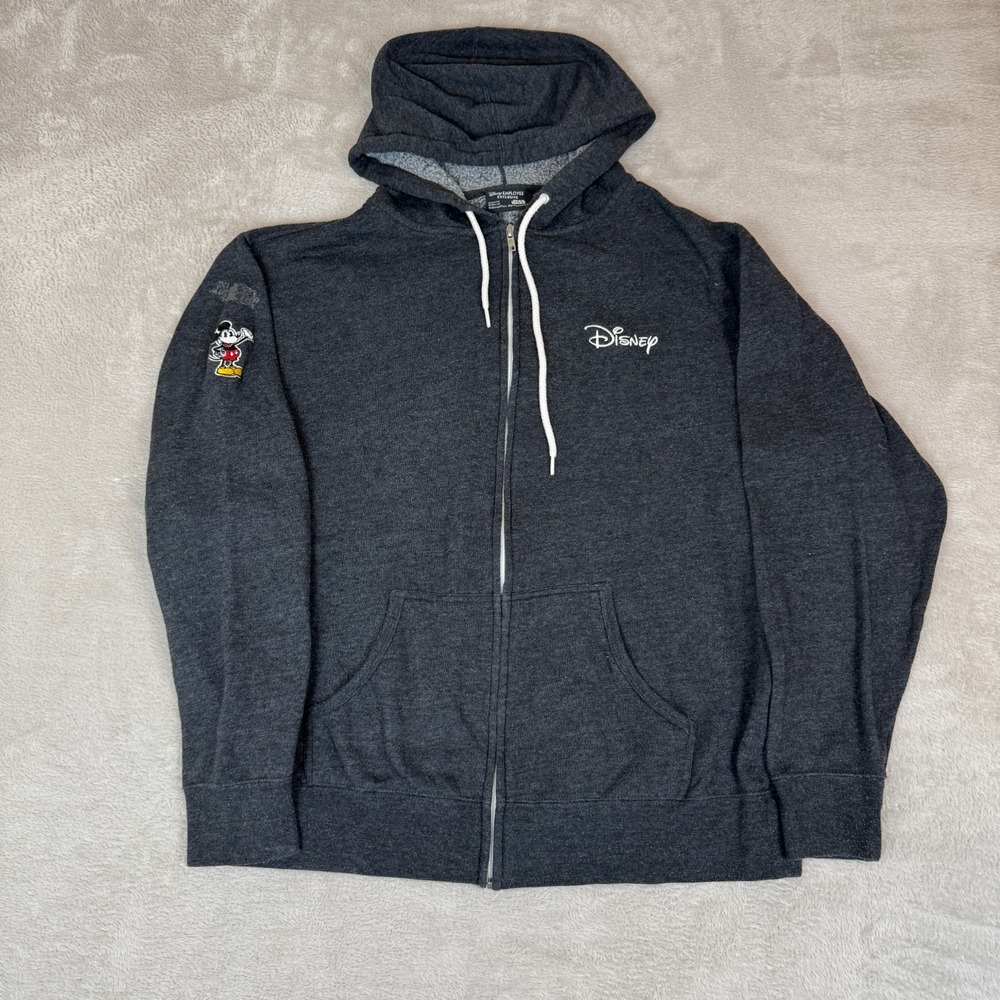 Disney Employee Mickey Mouse‎ Hoodie Mens L Black Preowned Flaws Fleece Full Zip